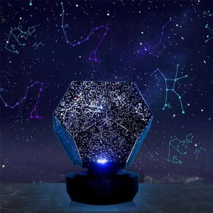 Decoratieve lamp in de vorm van een koepel met lichtgevende constellaties, ideaal voor wetenschappelijke decoratie en een nachtelijke sfeer.