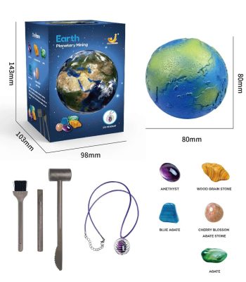 Miniatuurmodel van de aarde voor verkenning, met gereedschap om te graven en de geologie te ontdekken, perfect voor wetenschappelijk leren en educatieve decoratie.