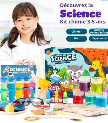 Set van wetenschappelijke experimenten voor kinderen van 3 tot 5 jaar, inclusief producten voor chemie-experimenten, ouder-kind activiteiten, DIY en wetenschappelijke ontdekking.