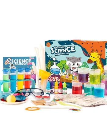 Wetenschappelijk experimentenspel voor kinderen met kleurrijke accessoires en educatief materiaal. Perfect om wetenschap op een speelse en interactieve manier te ontdekken.