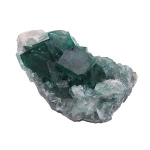 Groene fluorietmineraal met kubieke kristallen, ideaal voor wetenschappelijke decoratie en verzameling.